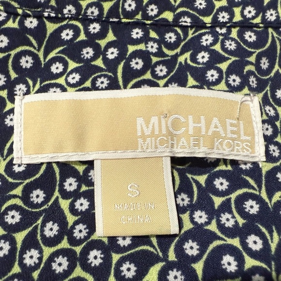Michael Kors Navy and Green Floral Blouse with front zipper closure /size S - Picture 7 of 11